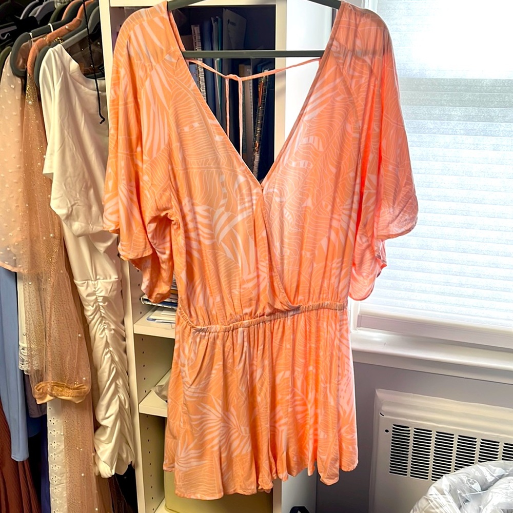Orange palm print romper